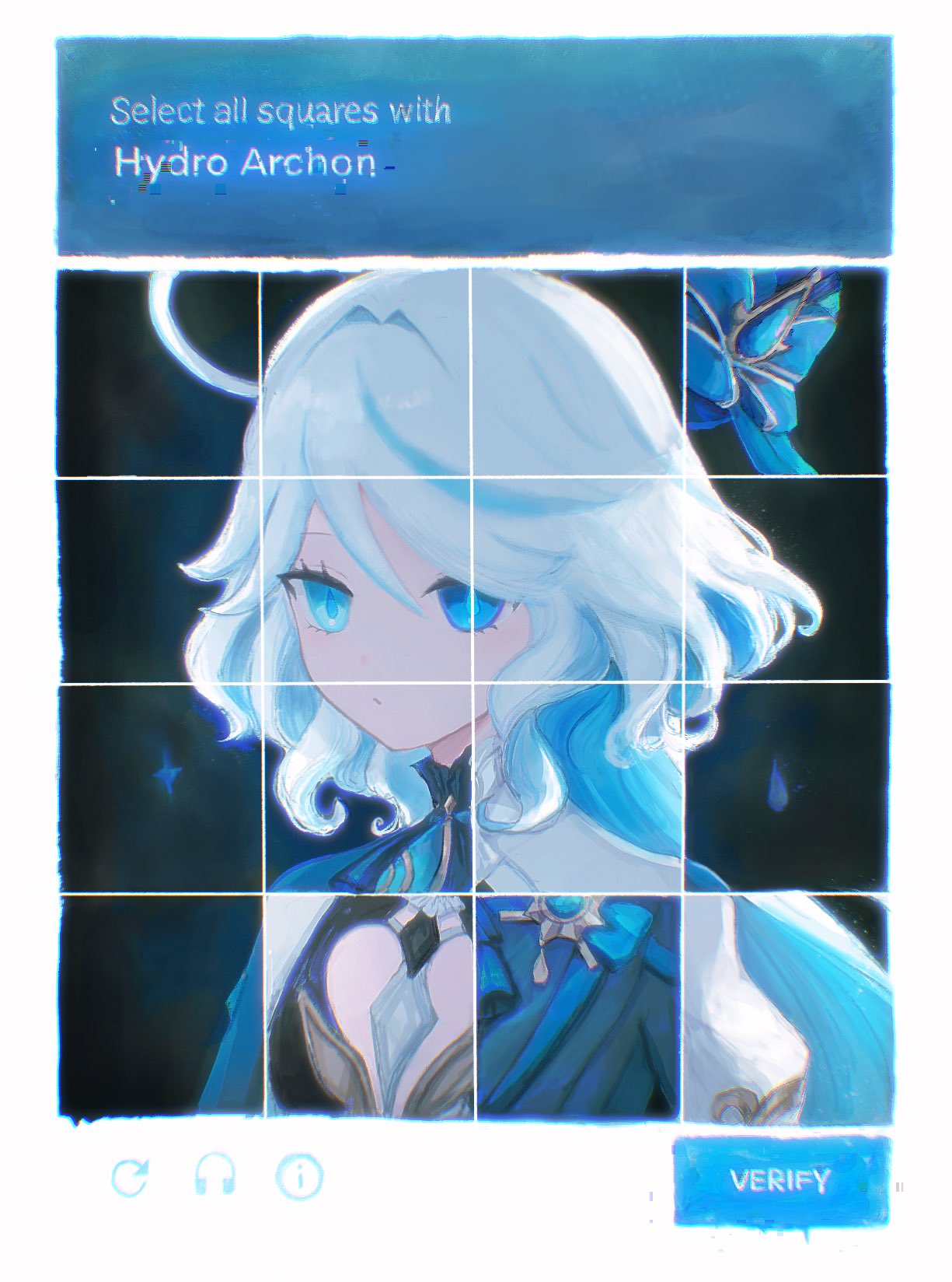 1girl, 303owo303, ahoge, blue_bow, blue_eyes, blue_hair, bow, captcha