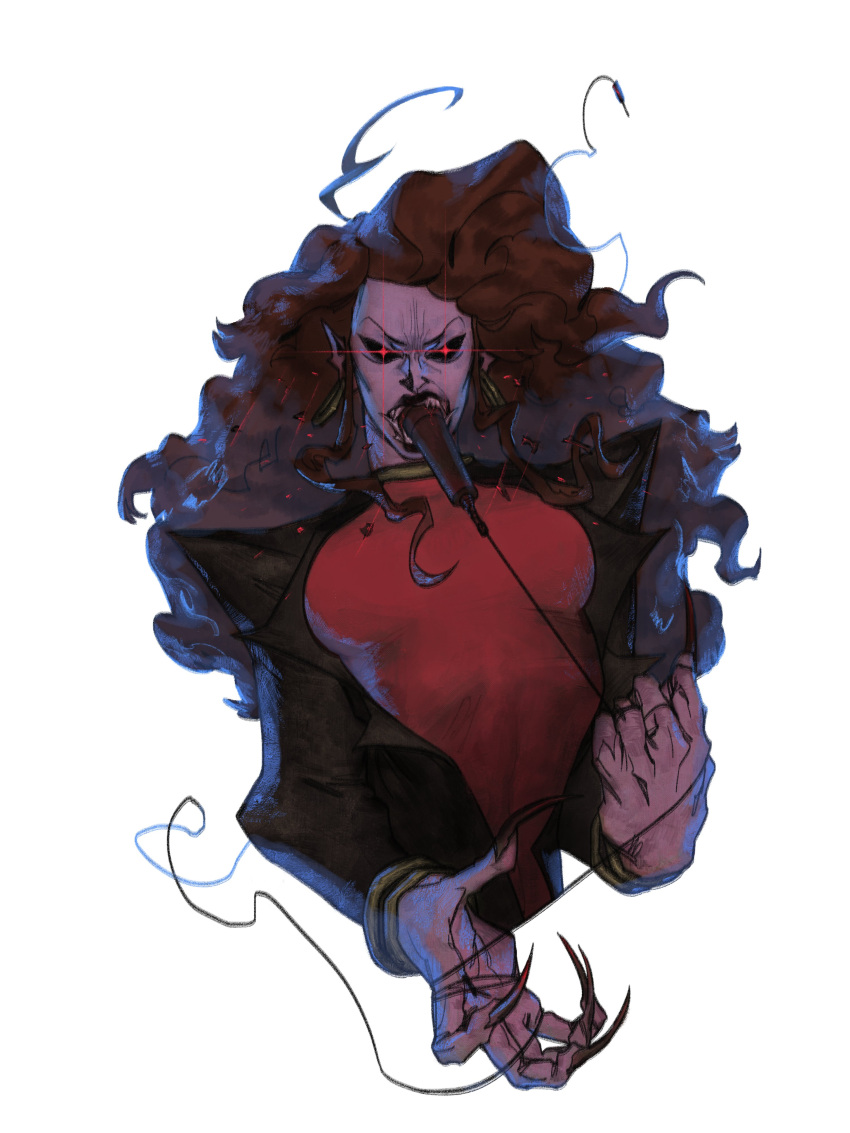 1girl, absurdres, black_sclera, brown_hair, colored_sclera, colored_skin, demon_girl, dress