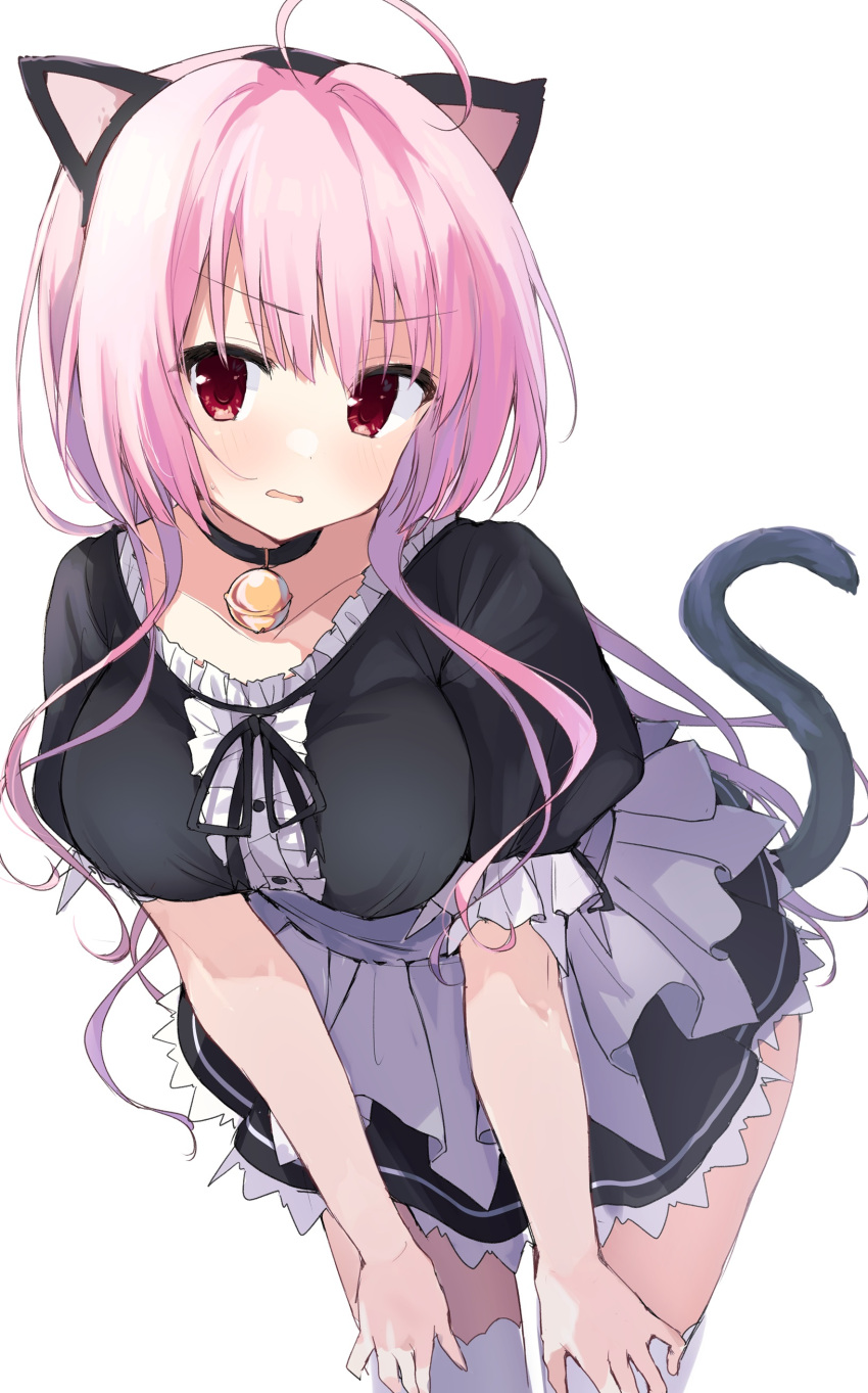 1girl, absurdres, ahoge, animal_ears, apron, bell, black_choker, black_ribbon