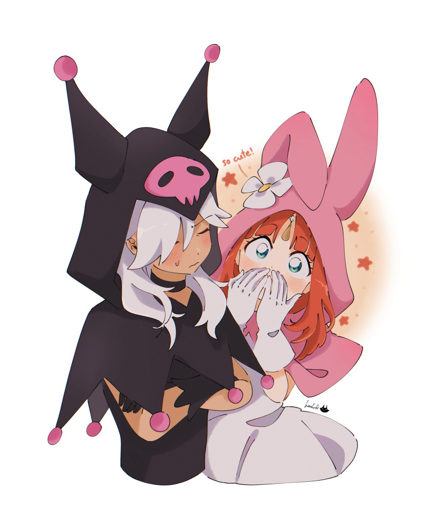 1boy, 1girl, absurdres, alternate_costume, animal_ear_headwear, animal_ear_hood, animal_ears, aqua_eyes