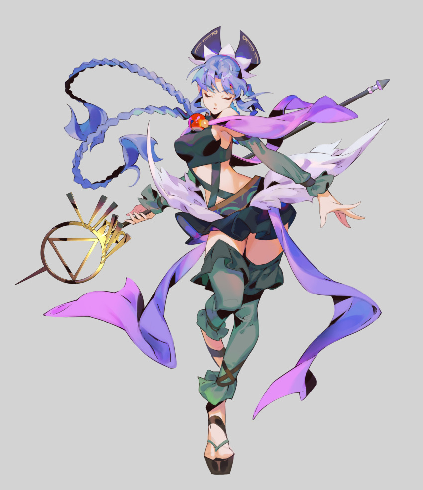 1girl, bell, black_bra, blue_hair, bra, braid, breasts, covered_navel