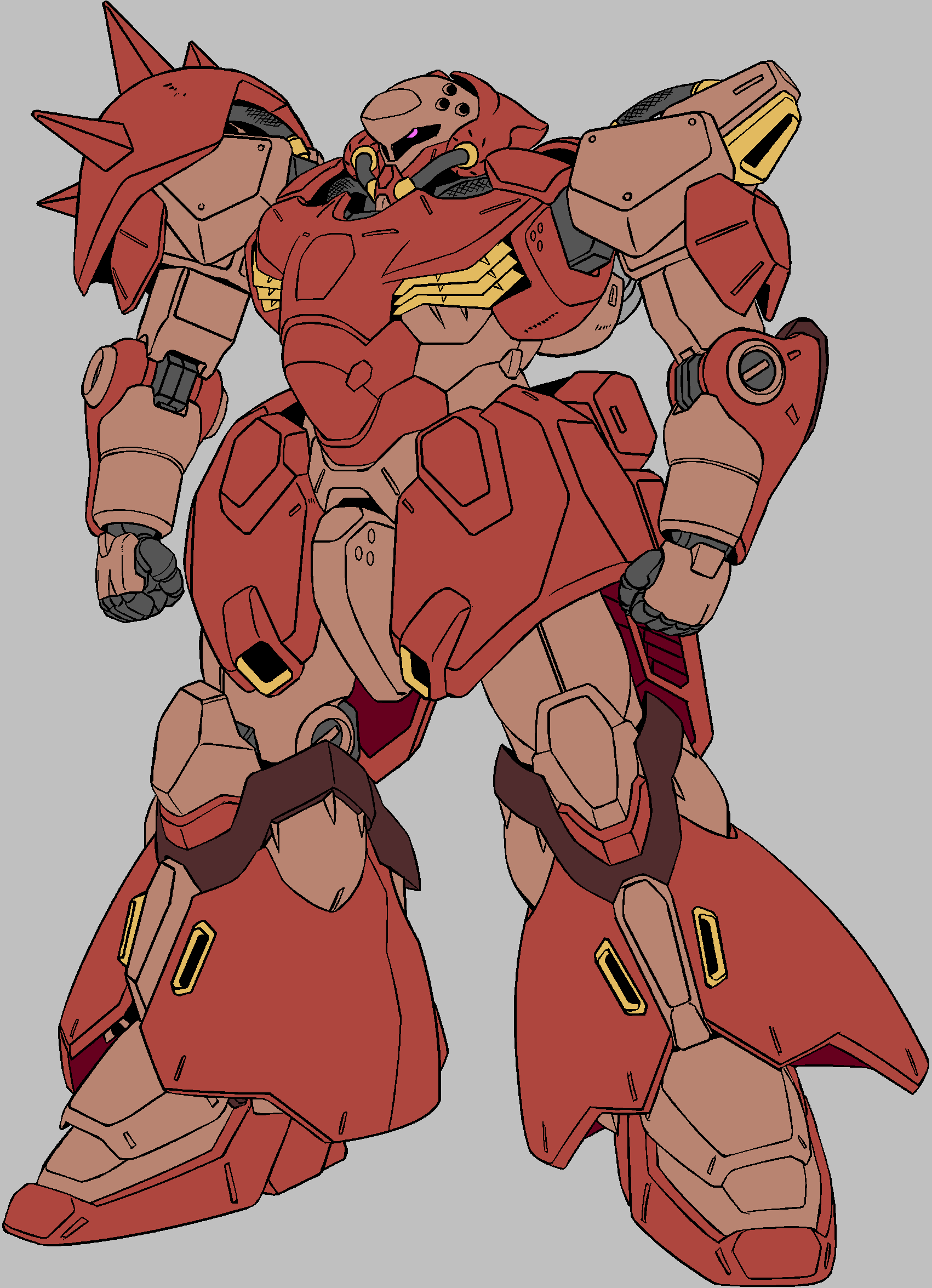 cable, clenched_hands, english_commentary, gundam, gundam_hathaway's_flash, highres, lineart, machinery, mecha, mecha_focus, messer_(mobile_suit), mobile_suit, no_humans, one-eyed, robot, science_fiction, shoulder_spikes, spikes, user_dfcm4277