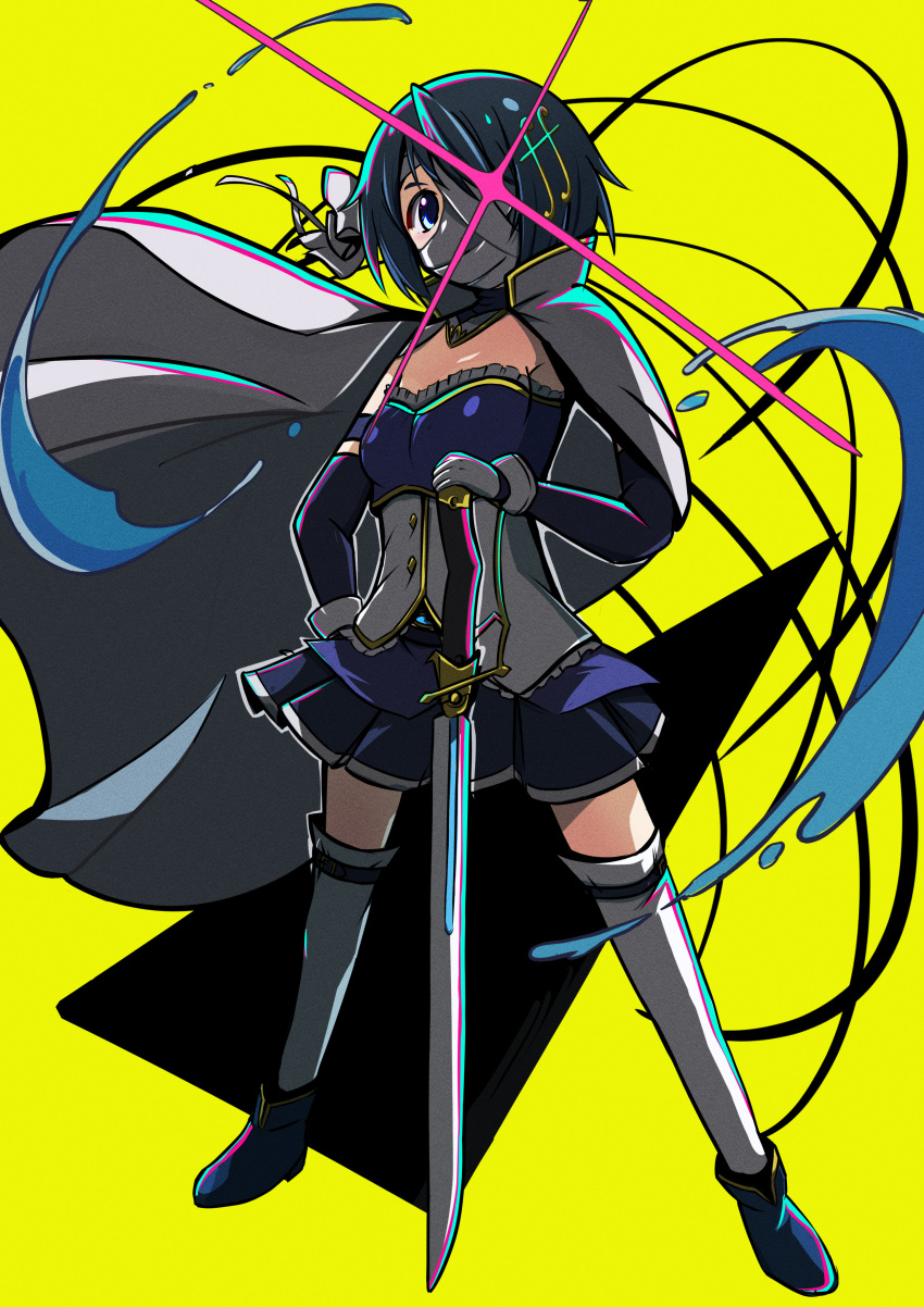 1girl, absurdres, armlet, bandage_on_face, bandage_over_one_eye, bandages, bare_shoulders, belt