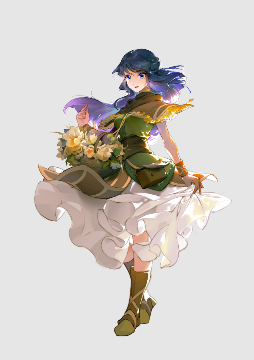 1girl, absurdres, blue_eyes, blue_hair, boots, capelet, cuffs, dark_blue_hair