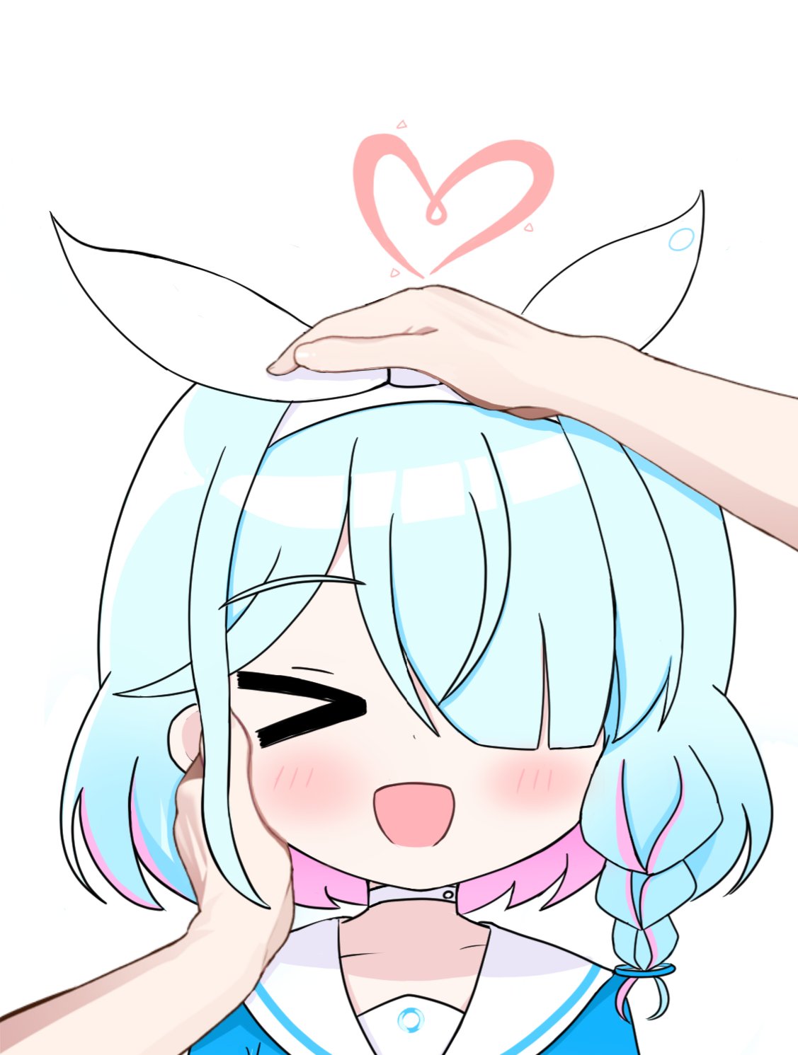 >_<, 1girl, 1other, arona_(blue_archive), blue_archive, blush, bow, braid