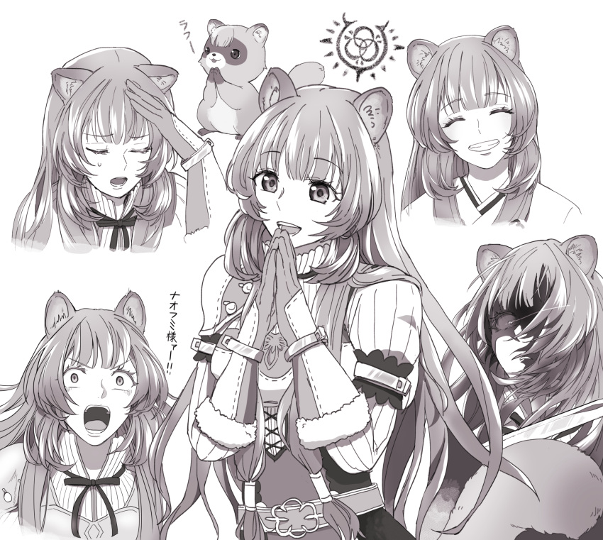 1girl, 1other, animal_ear_fluff, animal_ears, arm_cuffs, armor, belt, blunt_bangs