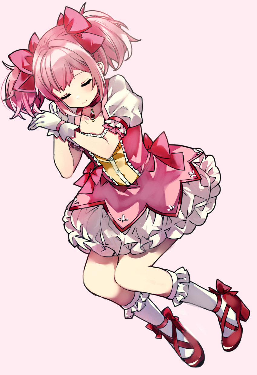 1girl, bow, closed_eyes, collarbone, dress, dress_bow, frilled_socks, frills