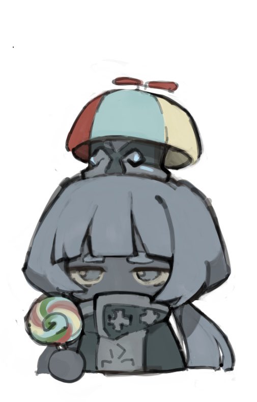1girl, charon_(project_moon), chibi, colored_skin, doll, dress, grey_dress, grey_eyes