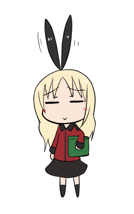 2girls, artist_request, black_ribbon, black_skirt, blonde_hair, chibi, commentary_request, girls_und_panzer, girls_und_panzer_little_army, jacket, long_hair, mocha_(girls_und_panzer), multiple_girls, red_jacket, ribbon, skirt, translation_request, west_kureoji_grona_military_uniform
