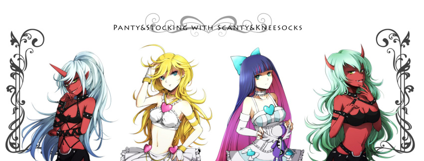 aqua_eyes, blonde_hair, blue_eyes, blue_hair, blush, bow, breasts, cleavage