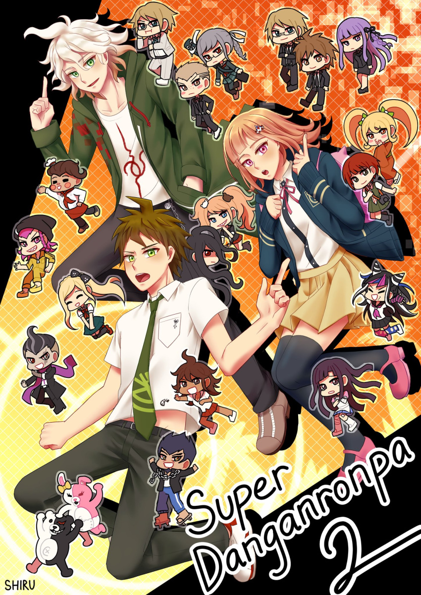 6+boys, 6+girls, asahina_aoi, black_hair, black_thighhighs, blonde_hair, blue_eyes, blue_hair