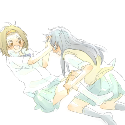 2girls, akiyama_mio, blush, k-on!, lowres, minarei, multiple_girls, panties