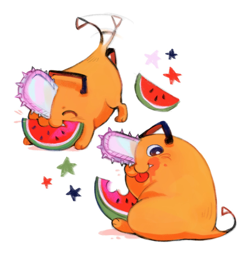 :3, animal_focus, chainsaw, chainsaw_man, closed_eyes, commentary, creature, english_commentary