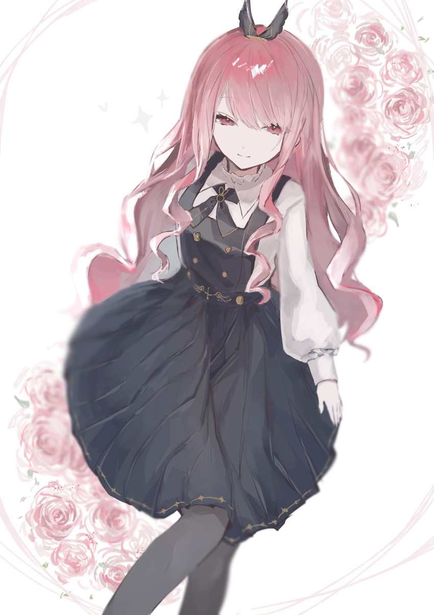 1girl, absurdres, apron, asagi_12_457, black_apron, black_pantyhose, black_ribbon, black_skirt