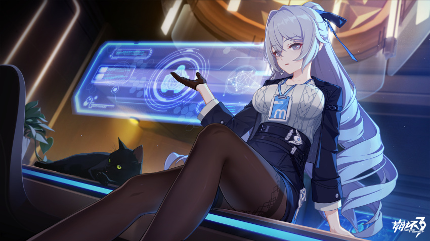 1girl, black_gloves, black_pantyhose, bronya_zaychik, bronya_zaychik_(outstanding_attitude), bronya_zaychik_(silverwing:_n-ex), crossed_bangs, drill_hair