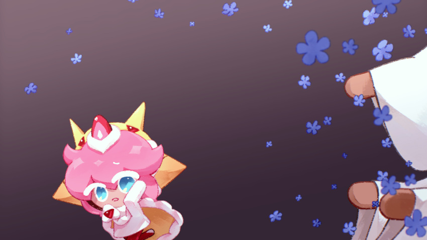 4others, androgynous, b4c5ce, blue_eyes, blue_flower, cape, chibi, chibi_only