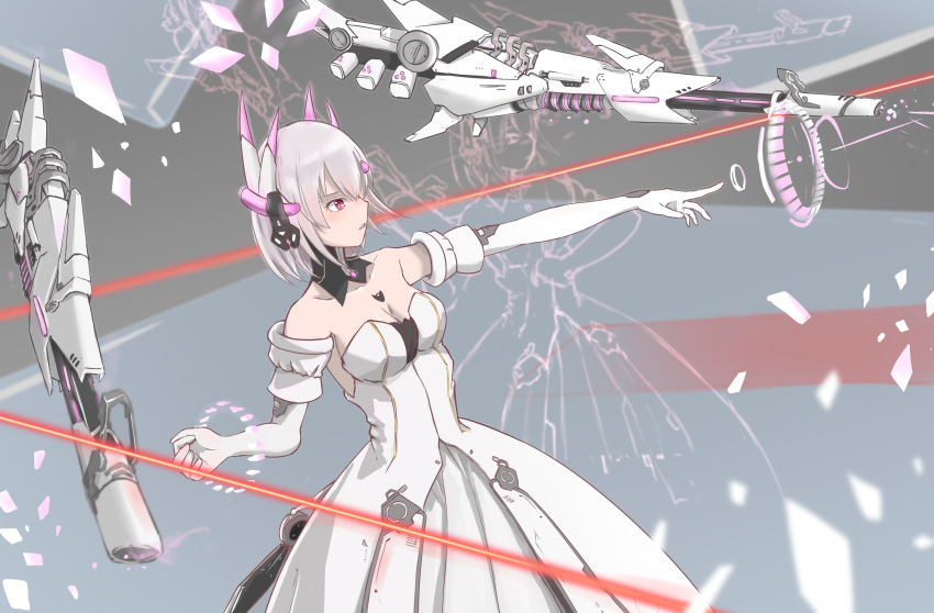 1girl, absurdres, black_collar, collar, detached_collar, dress, elbow_gloves, floating