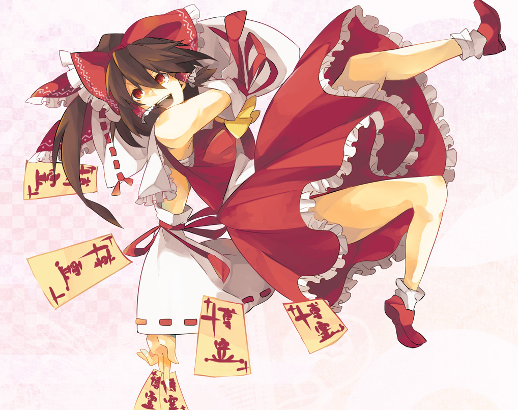 ascot, bad_id, bow, brown_eyes, brown_hair, detached_sleeves, hair_bow, hakurei_reimu