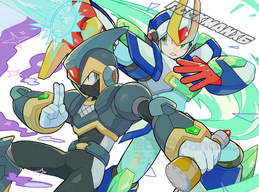 628panda3, android, arm_cannon, armor, black_armor, black_helmet, blade_arm, blue_helmet