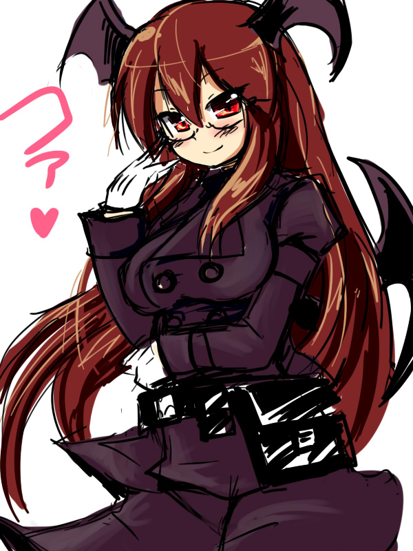 bat_wings, bespectacled, glasses, head_wings, koakuma, okiraku_nikku, okirakunikku, red_eyes