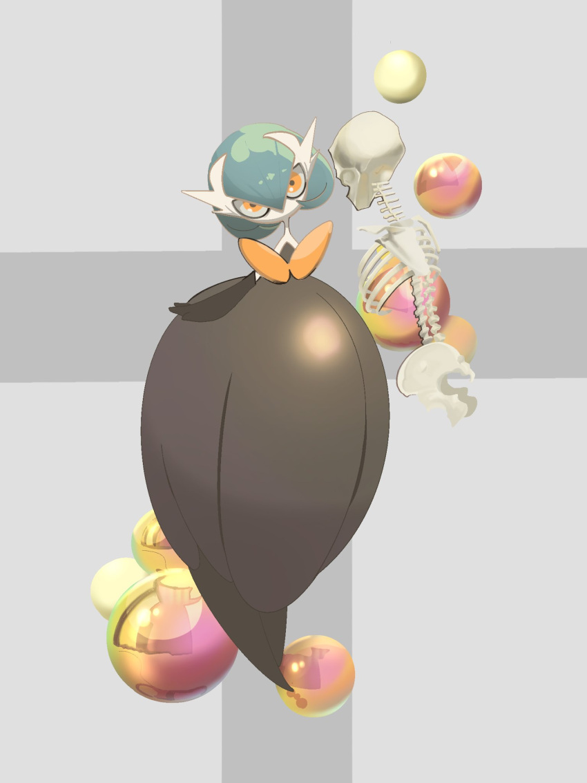 alternate_color, black_dress, black_gloves, blue_hair, bob_cut, dress, elbow_gloves, gardevoir