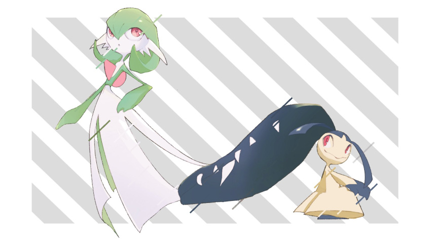 bob_cut, colored_skin, dress, extra_mouth, fangs, gardevoir, green_hair, green_skin