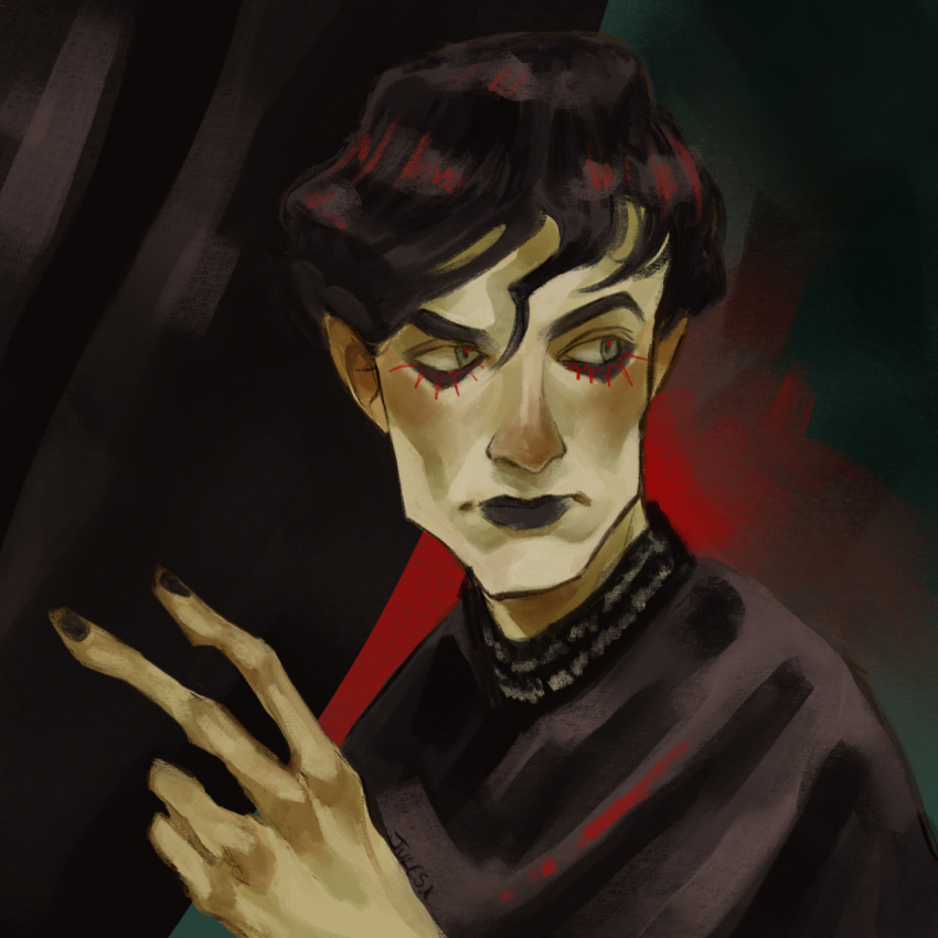 black_background, black_clothes, black_hair, caligari, cesare_(caligari), cesare_the_somnambulist, das_cabinet_des_dr_caligari, looking_to_the_side
