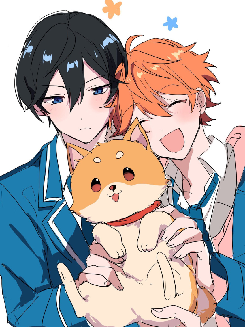 2boys, :d, ^_^, akarin1006, akehoshi_subaru, animal, bishounen, black_hair