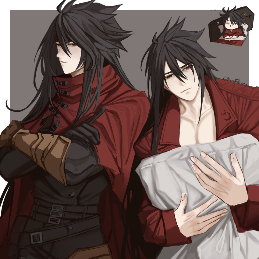 1boy, absurdres, almondtofu_boy, belt, black_belt, black_gloves, black_hair, border