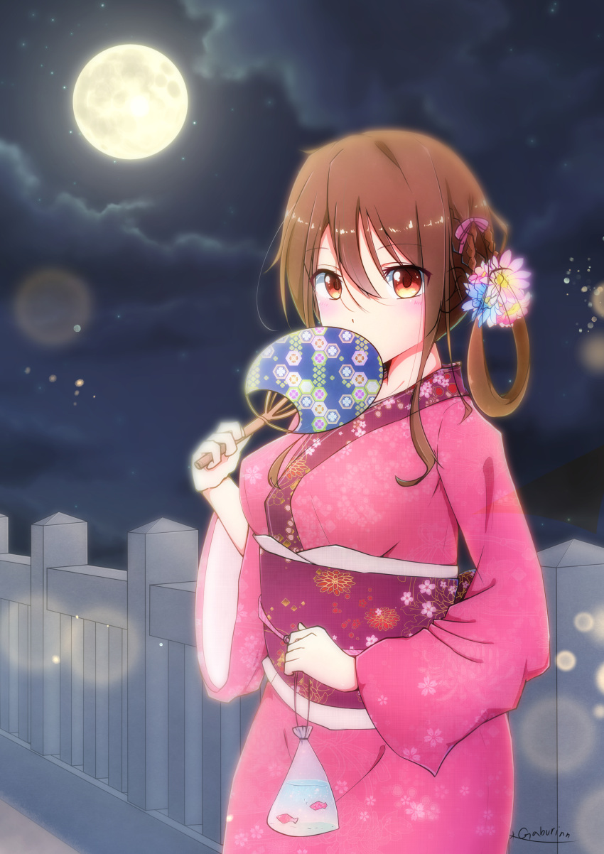 1girl, 22/7, absurdres, blush, bow, braid, braided_hair_rings, brown_eyes