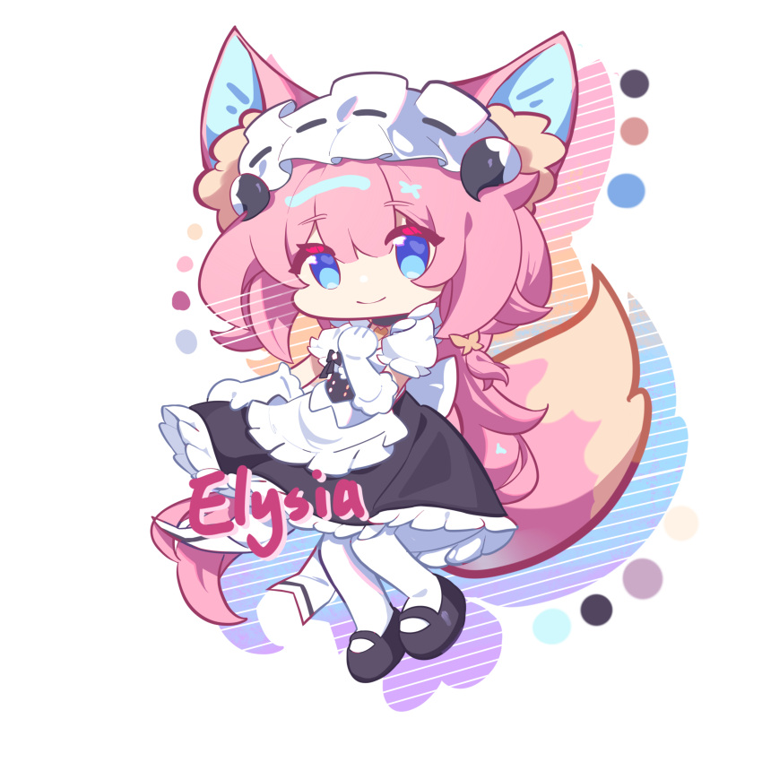 1girl, absurdres, animal_ears, apron, black_footwear, blue_eyes, character_name, chibi