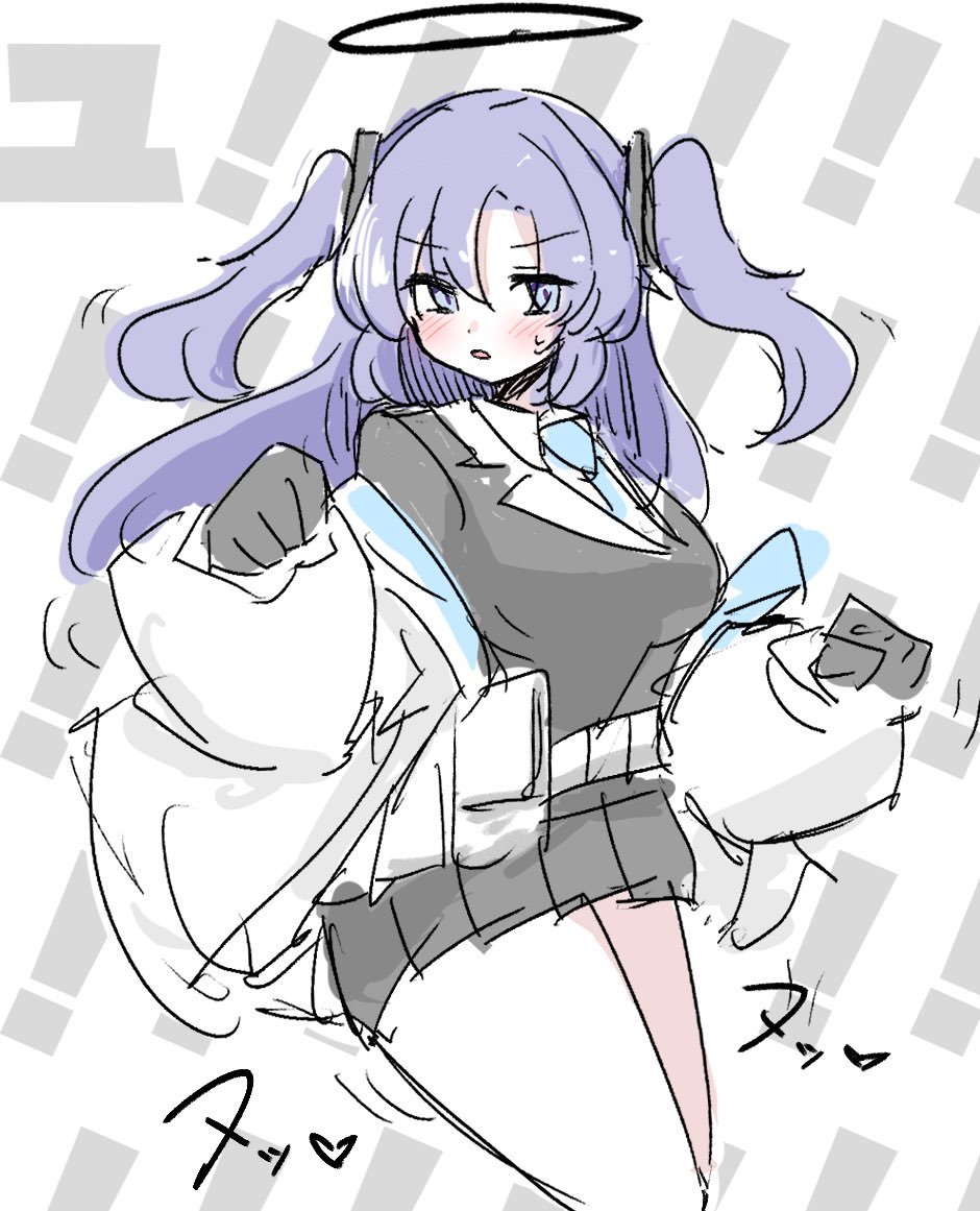 1girl, black_skirt, blue_archive, blue_eyes, blue_hair, blush, breasts, chachacha_(champon_ken)