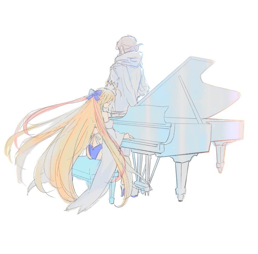 1boy, 1girl, absurdres, ahoge, arilry, artoria_caster_(fate), artoria_caster_(swimsuit)_(fate), artoria_caster_(swimsuit)_(third_ascension)_(fate)