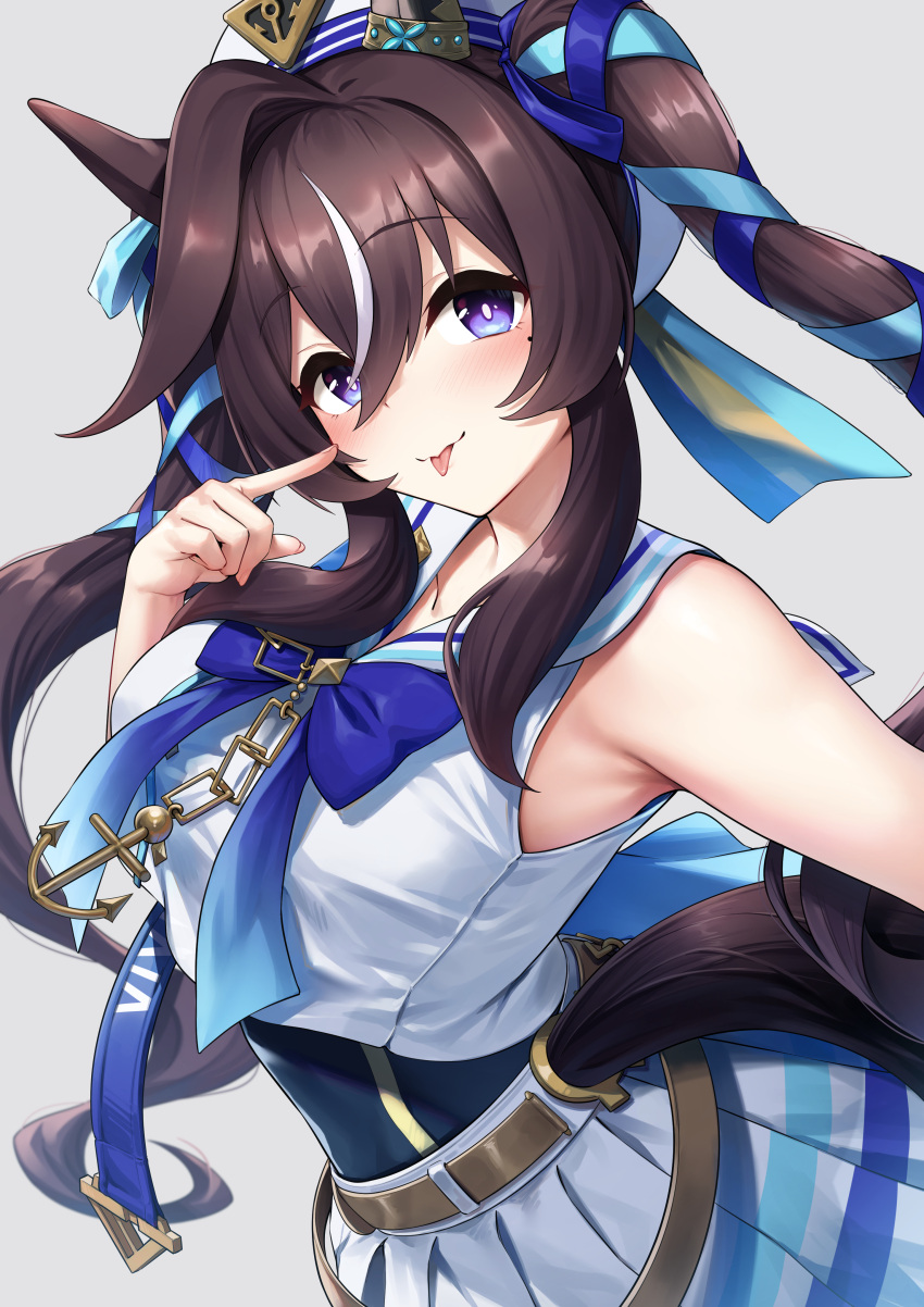 1girl, absurdres, animal_ears, armpits, belt, beret, brown_hair, hair_between_eyes