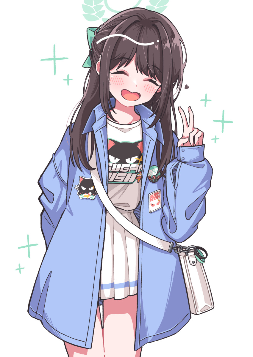 1girl, absurdres, airi_(blue_archive), bag, blue_archive, blush, bow, breasts