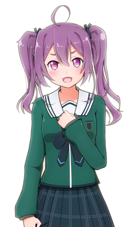 1girl, 22/7, :d, ahoge, black_bow, black_bowtie, black_skirt, bow