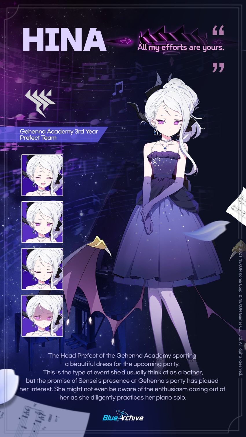 absurdres, blue_archive, demon_horns, doremi_(doremi4704), dress, elbow_gloves, english_commentary, english_text