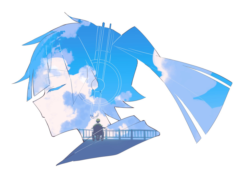 1boy, 1girl, blue_sky, blunt_bangs, blunt_ends, cardigan, clouds, cloudy_sky