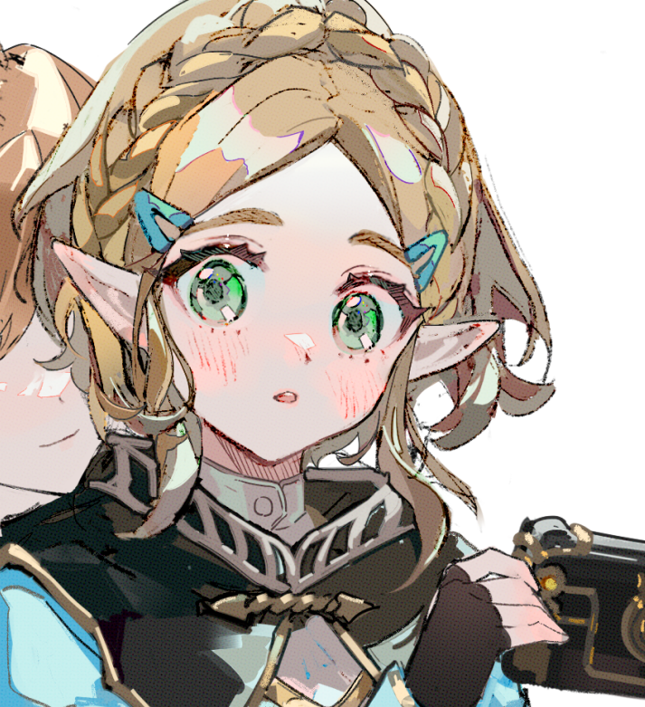 1girl, black_cape, blonde_hair, blue_shirt, braid, cape, crown_braid, fingerless_gloves