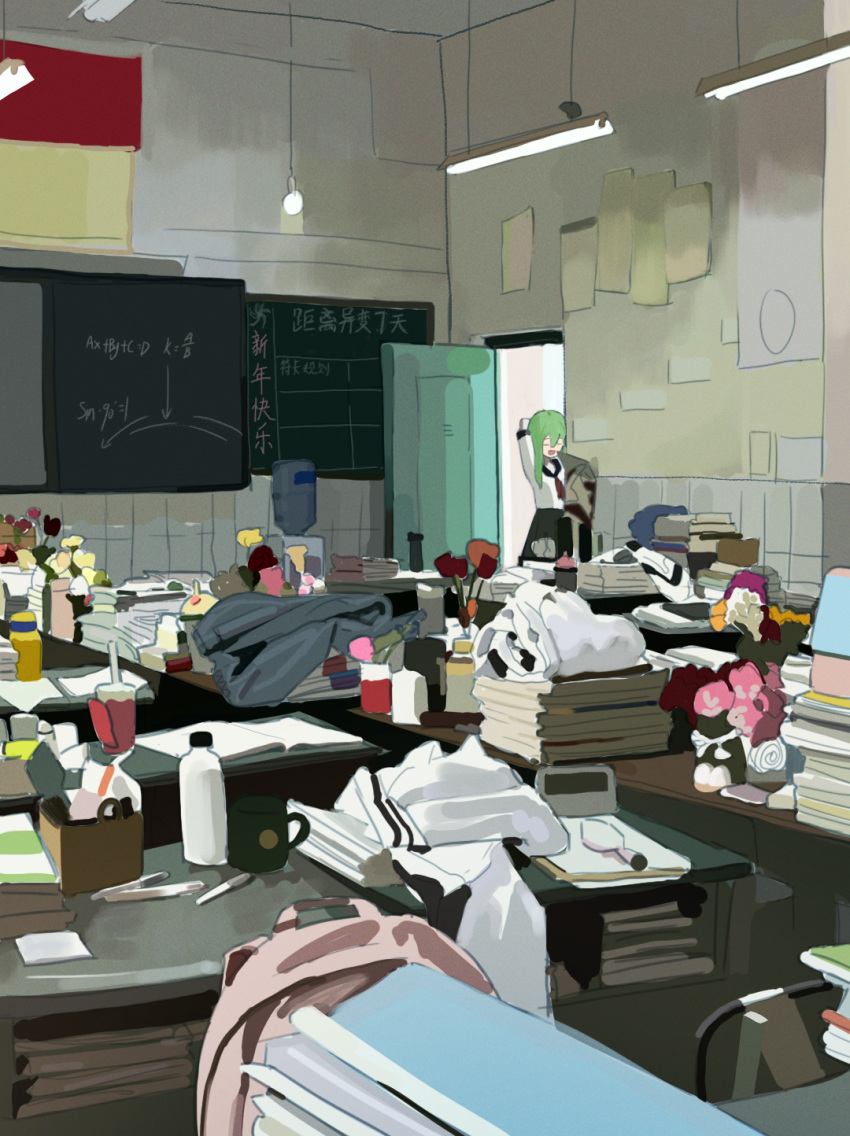 1girl, alternate_costume, arm_behind_head, backpack, bag, bei_chelun_de_daquan_yangcong_anakin, black_jacket, black_skirt