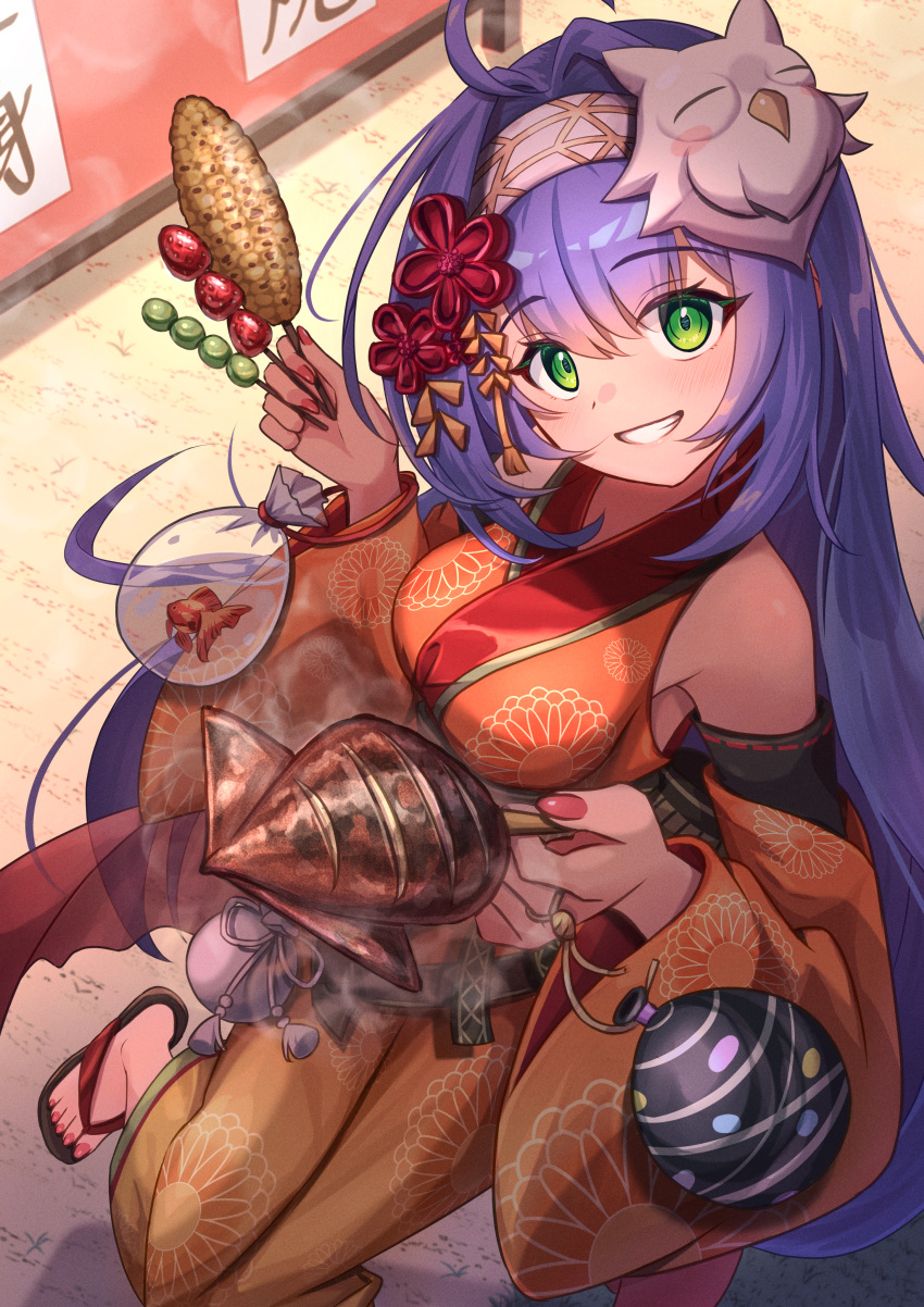 1girl, absurdres, bag, bagged_fish, character_mask, corn, detached_sleeves, feh_(fire_emblem_heroes)