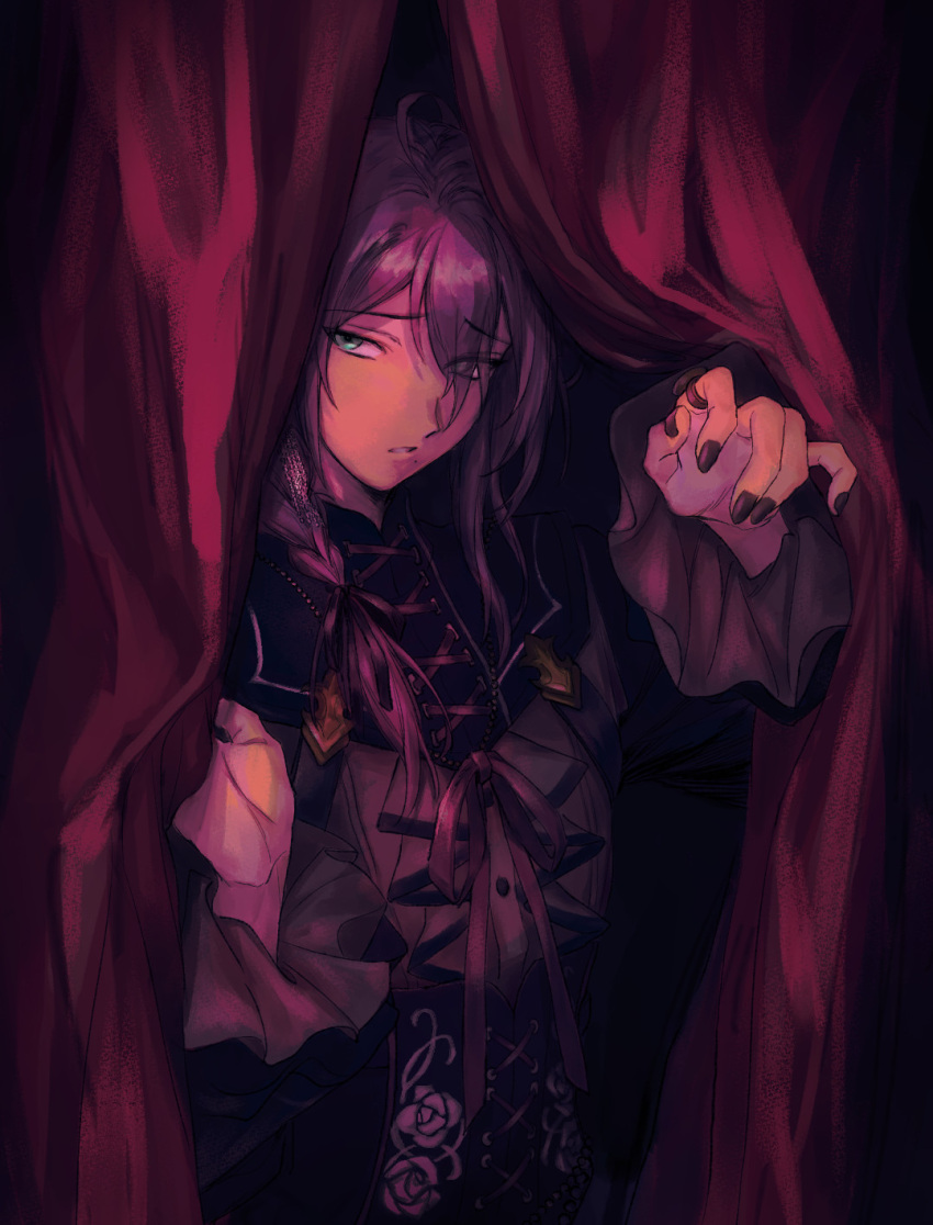 0000972, 1boy, aqua_eyes, ayase_mayoi, ayase_mayoi_(eerie_dusk), bishounen, black_background, black_nails