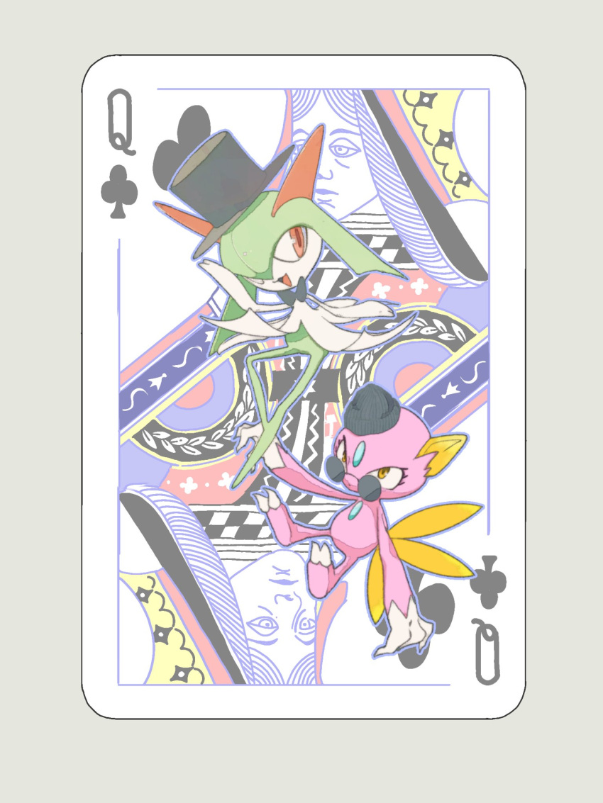 alternate_color, black_bow, black_hat, bow, bowtie, card, club_(shape), colored_skin