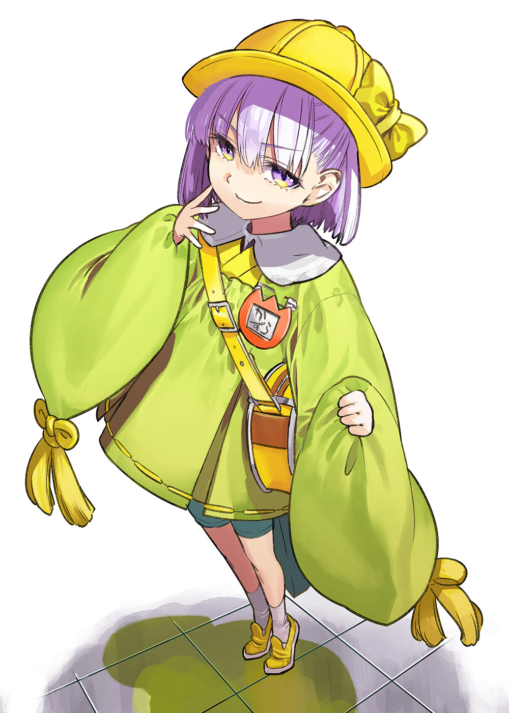 1girl, breasts, fate/grand_order, fate_(series), full_body, green_shirt, green_shorts, hat