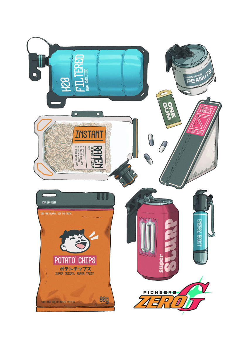 absurdres, can, chewing_gum, chips_(food), davey_perkins, drink_can, drinking_straw, food