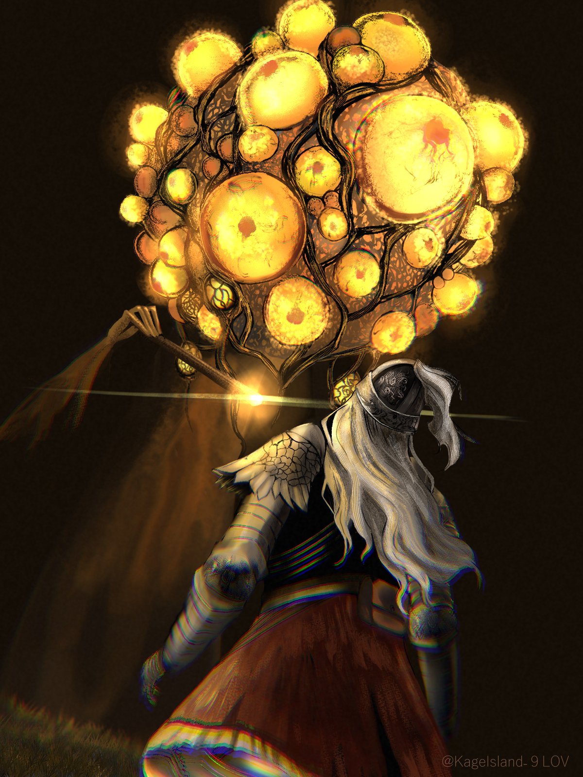 2others, aging_untouchable, armor, black_background, bloody_wolf_(elden_ring), commentary_request, elden_ring, elden_ring:_shadow_of_the_erdtree