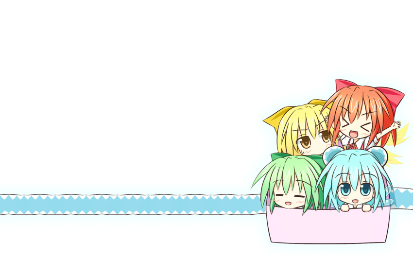 blush, bow, chibi, cirno, dress, hachiyo_yashiro, touhou