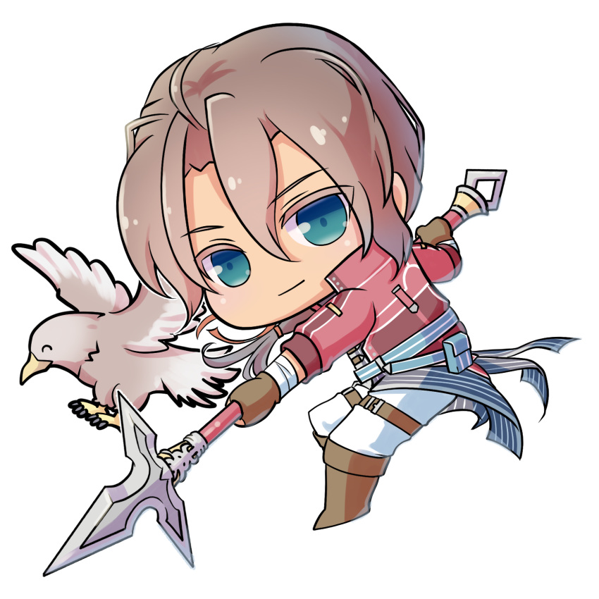 1boy, ^_^, bird, blue_eyes, boots, brown_hair, chibi, chibi_only