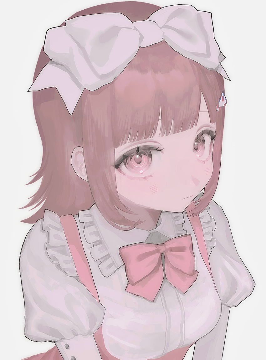 1girl, alternate_costume, bow, breasts, brown_hair, closed_mouth, danganronpa_(series), danganronpa_2:_goodbye_despair