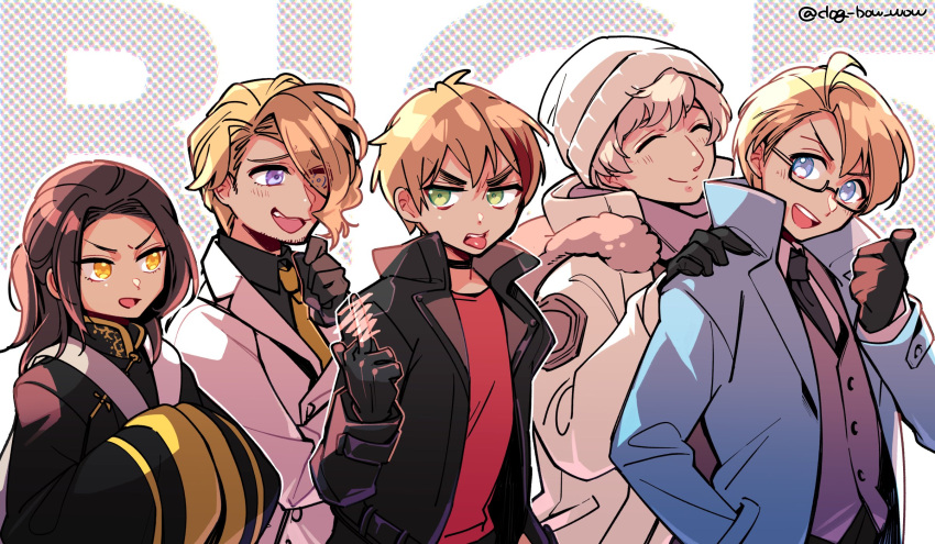 5boys, ahoge, america_(hetalia), axis_powers_hetalia, beanie, blonde_hair, blue_eyes, blush